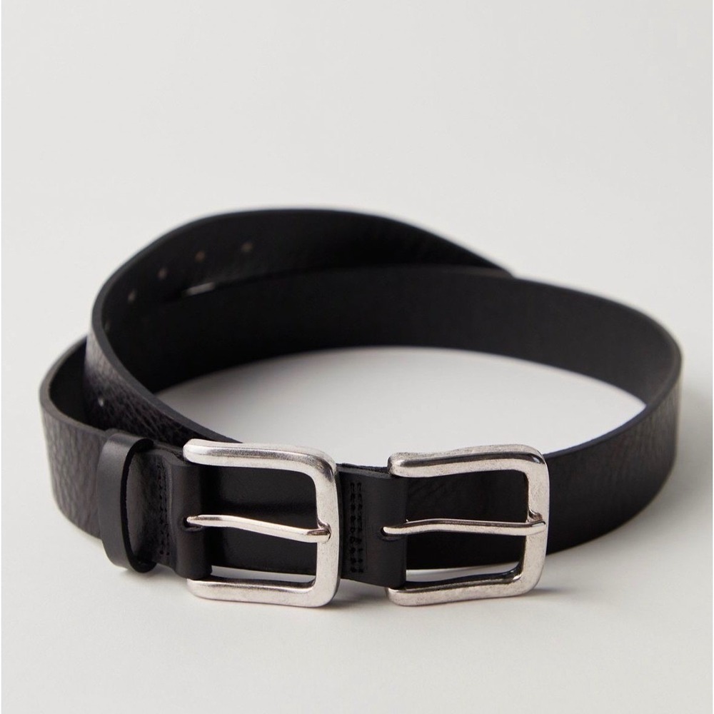 Free People Sabo Double Buckle Belt silver black leather small medium new nwt